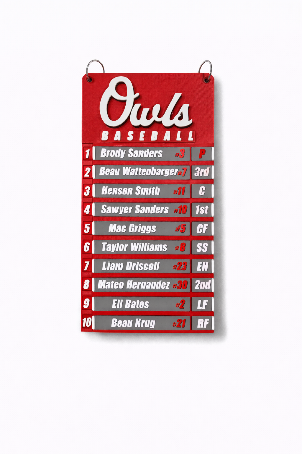 Custom Dugout Lineup Chart